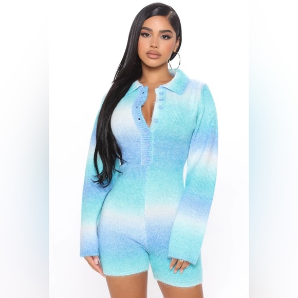 Fashion nova blue sweater romper - Picture 2 of 6